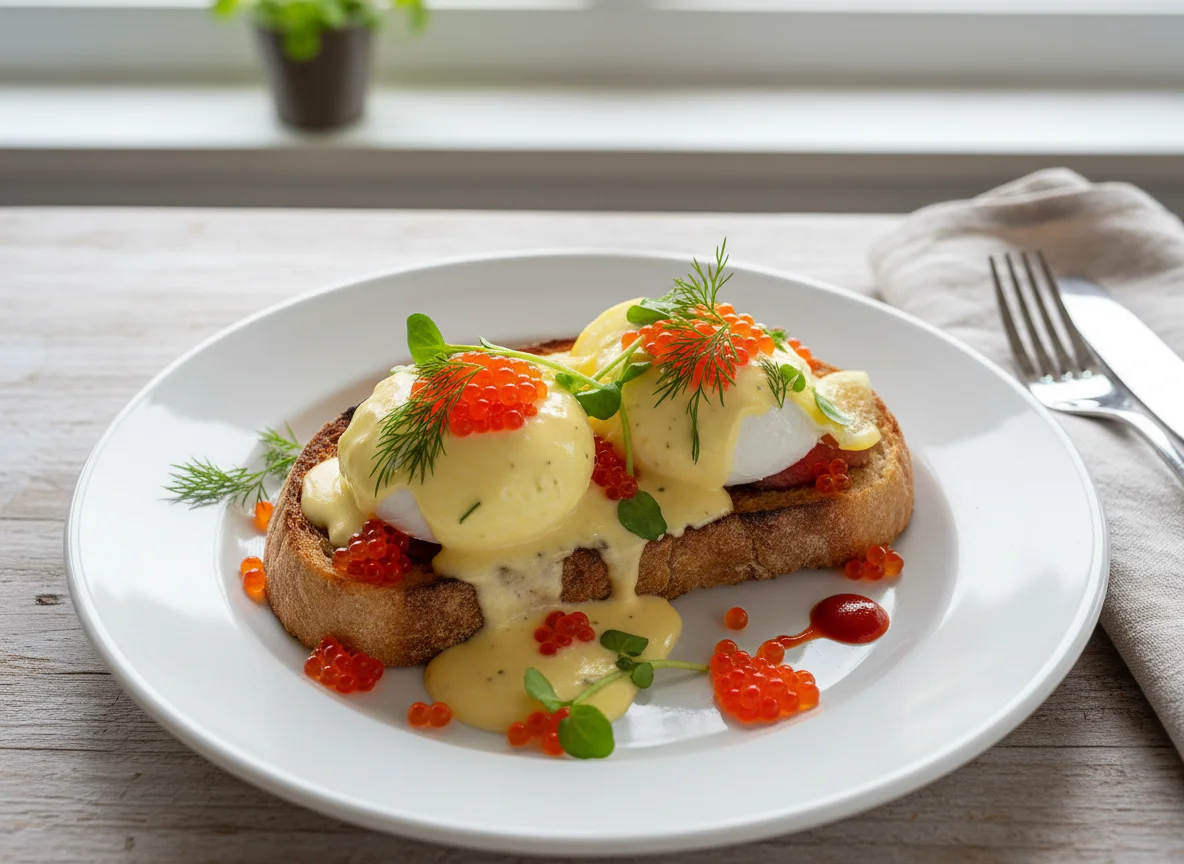 Яйца Бенедикт с икрой и зеленью photo