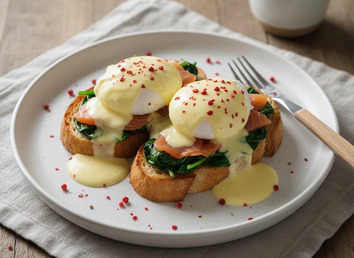 Яйца Бенедикт с лососем и шпинатом photo