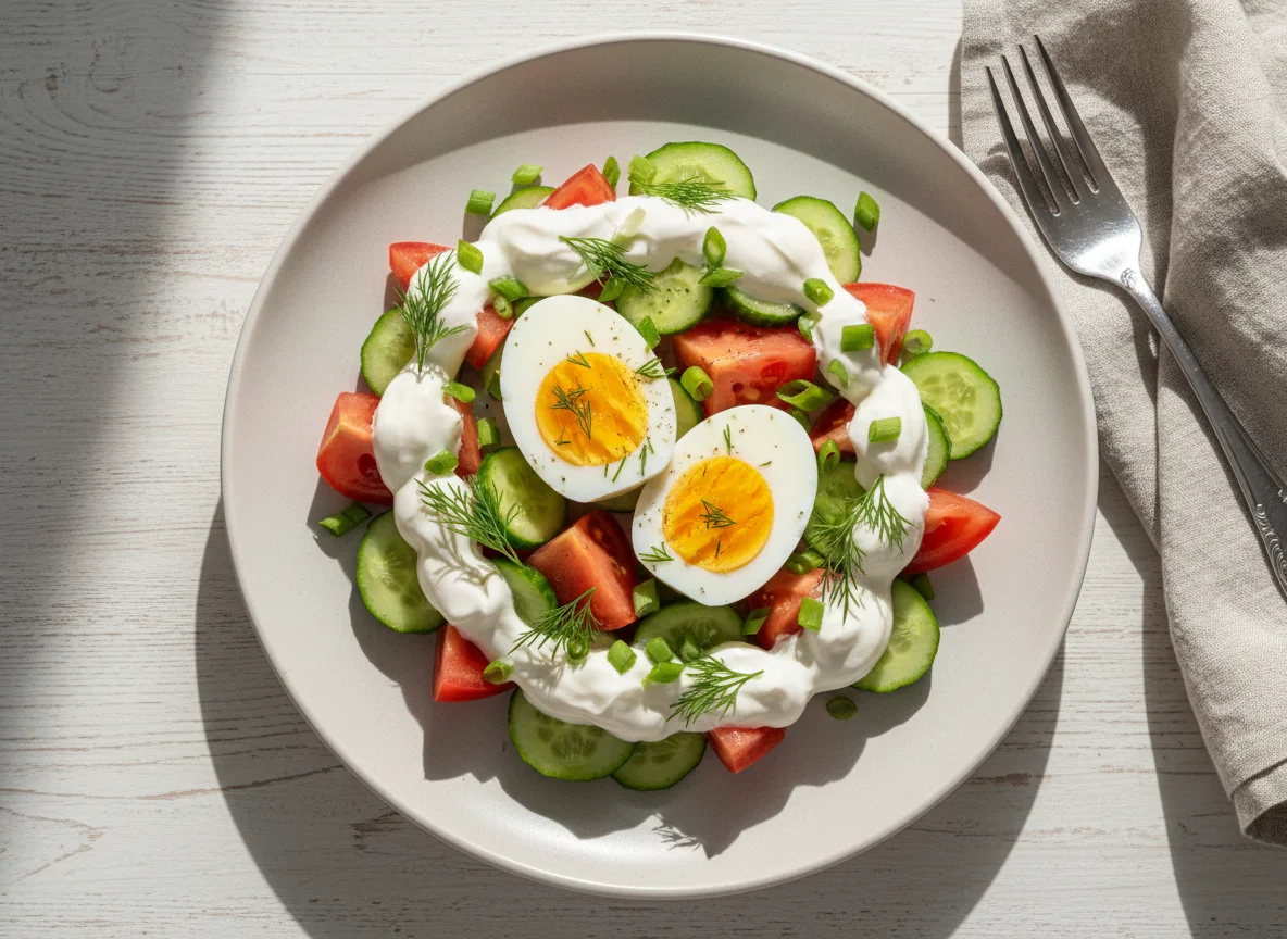 Яйца вкрутую и овощной салат photo