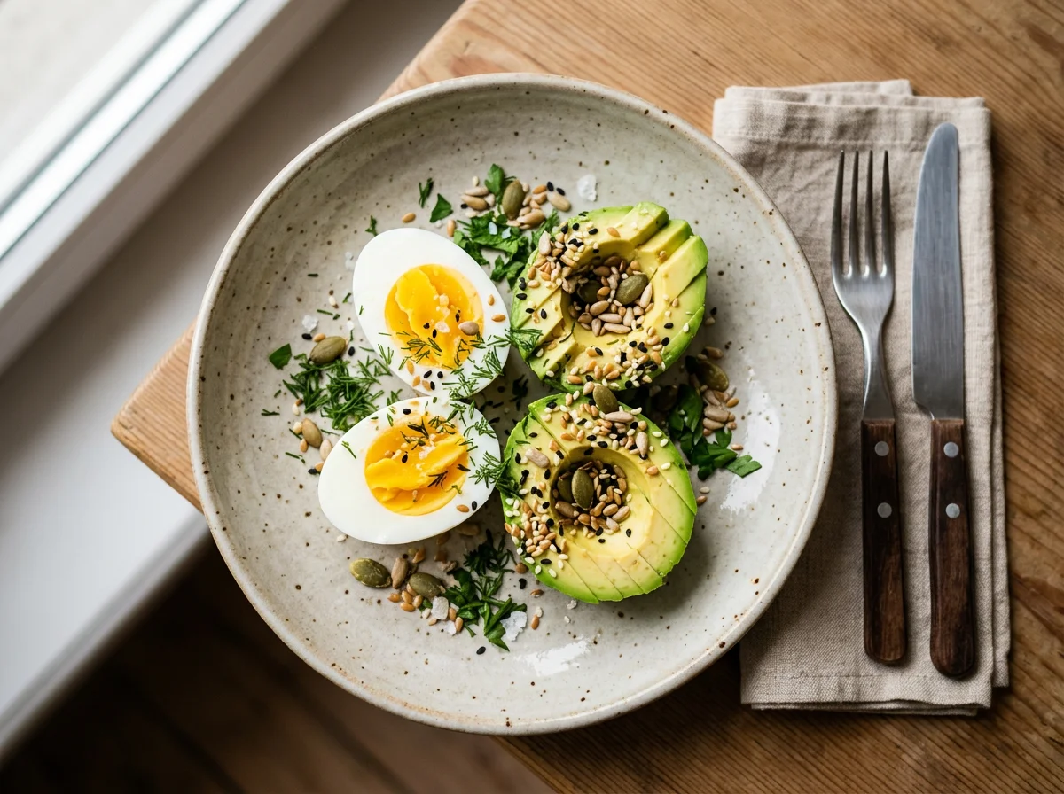 Яйца вкрутую с авокадо и семенами photo