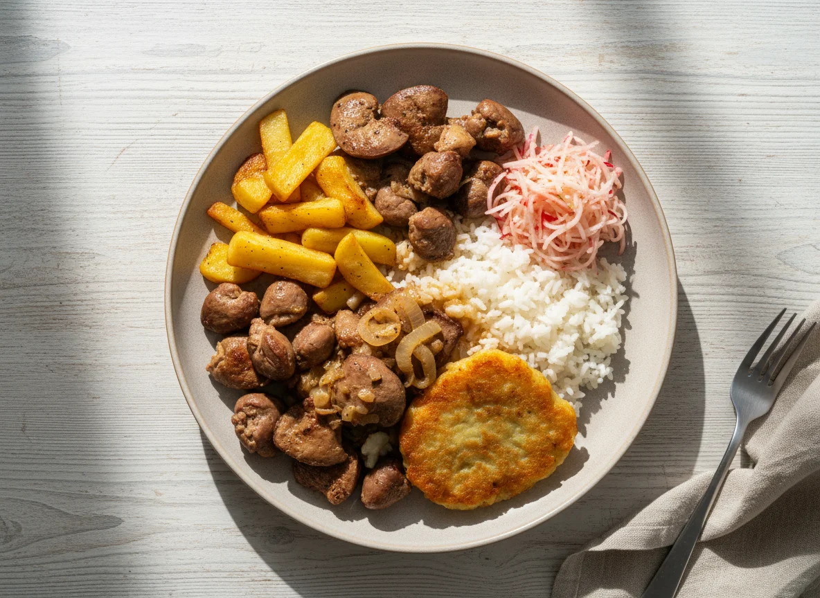 Ассорти из мяса, картофеля и гарниров photo