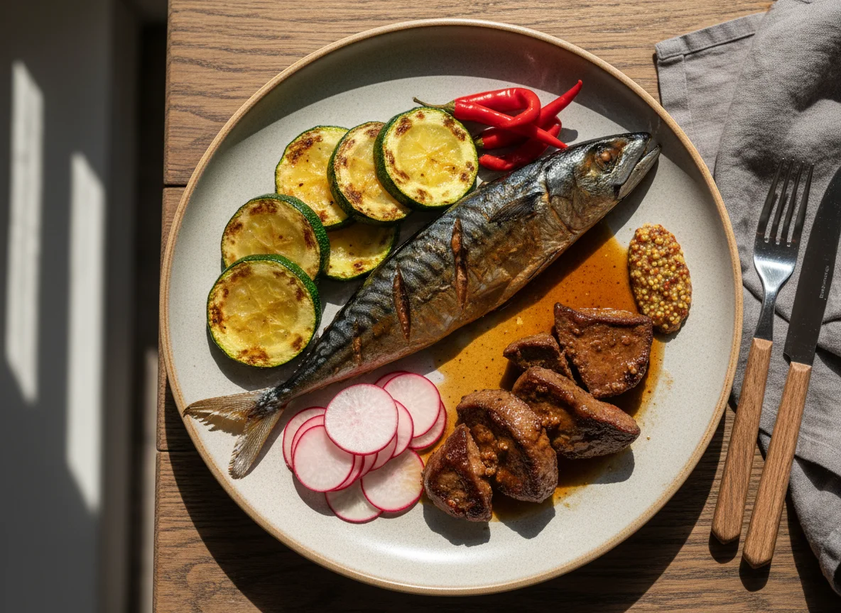 Ассорти из мяса, рыбы и овощей photo