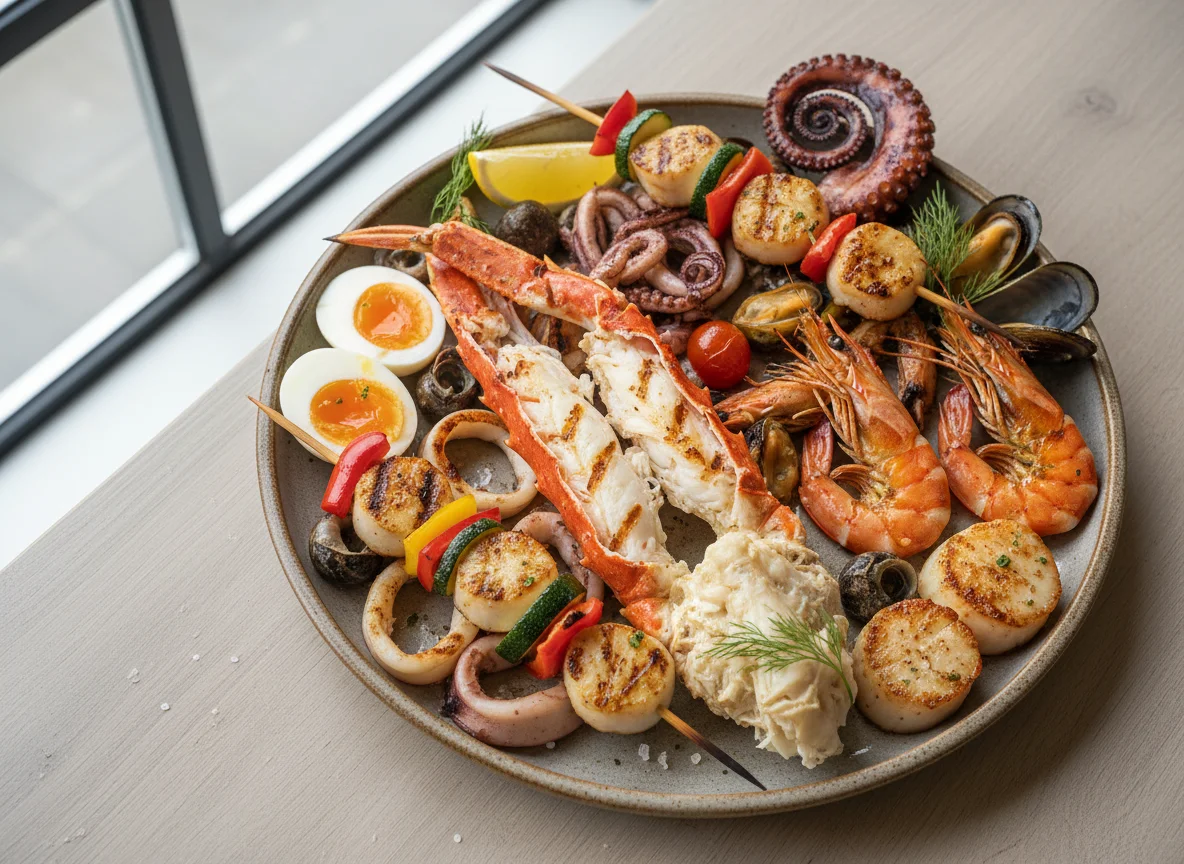 Ассорти из морепродуктов на гриле photo