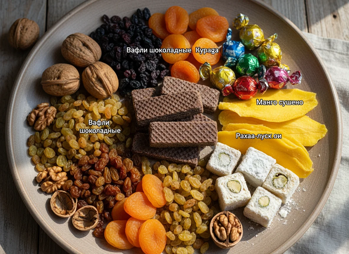 Ассорти из сладостей и сухофруктов photo