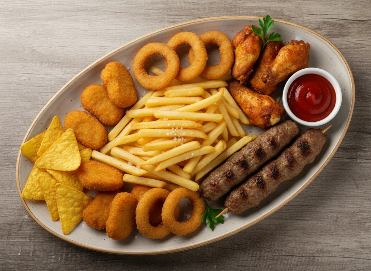 Ассорти из закусок с картофелем фри photo