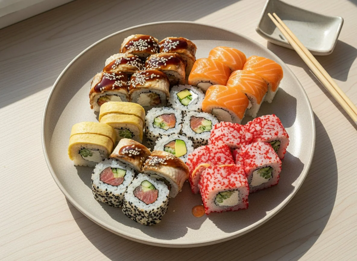 Ассорти роллов (Кунсей Унаги, Филадельфия лайт, Унаги-лайт, Мексиканский, Тама) photo