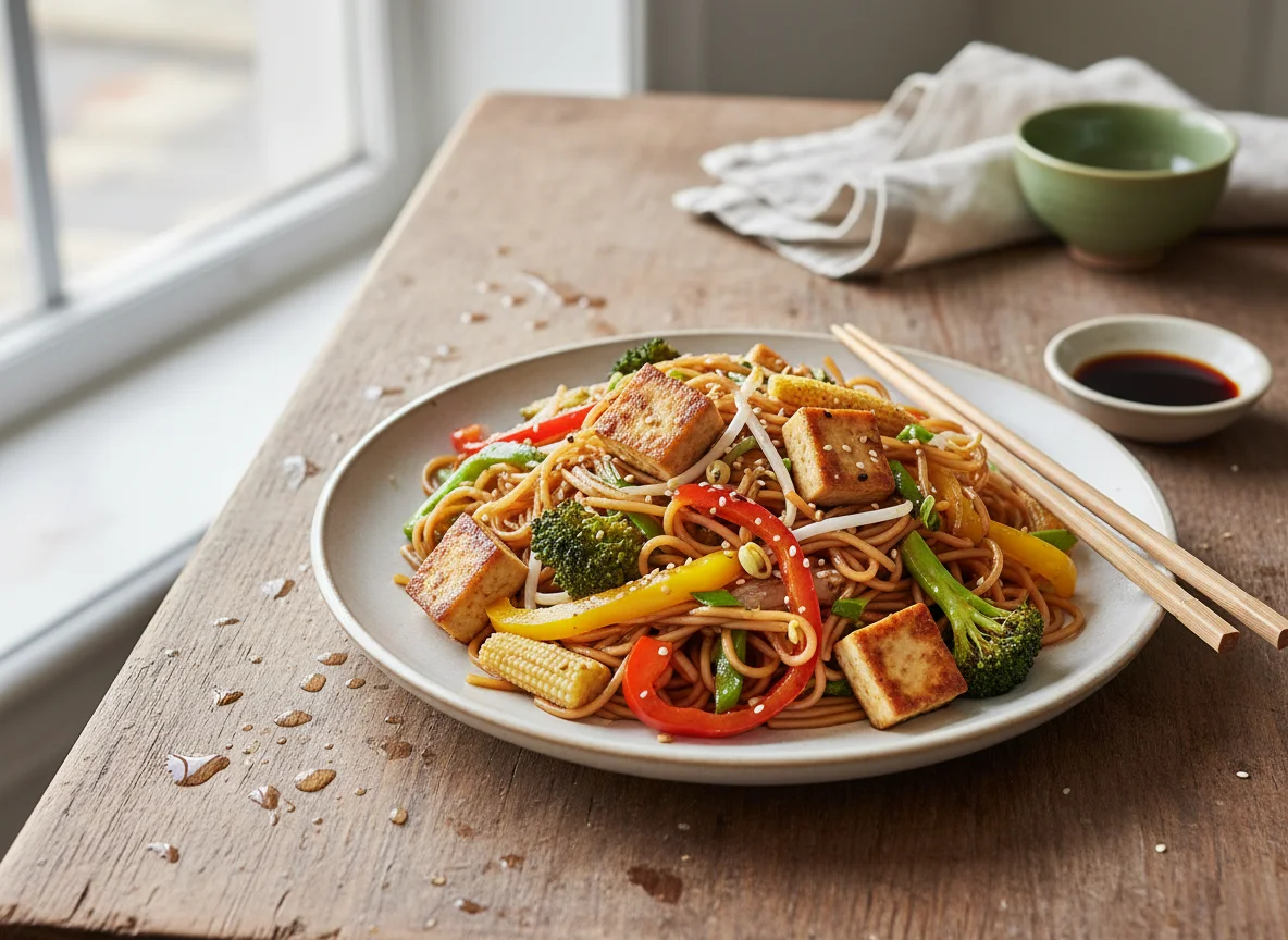 Азиатская лапша с тофу и овощами photo