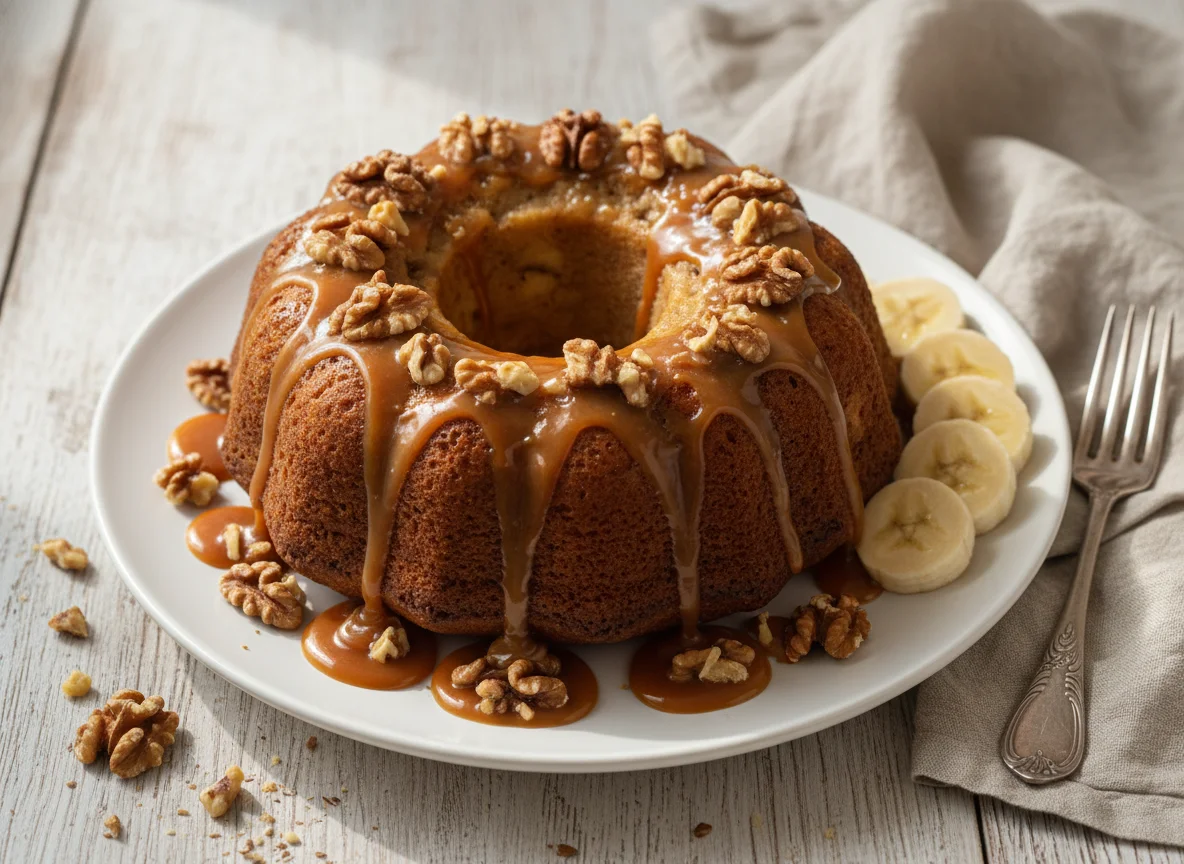 Банановый кекс с карамелью и грецкими орехами photo