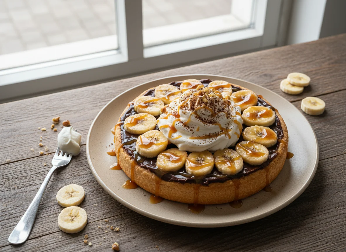 Банановый пирог с карамелью и взбитыми сливками photo