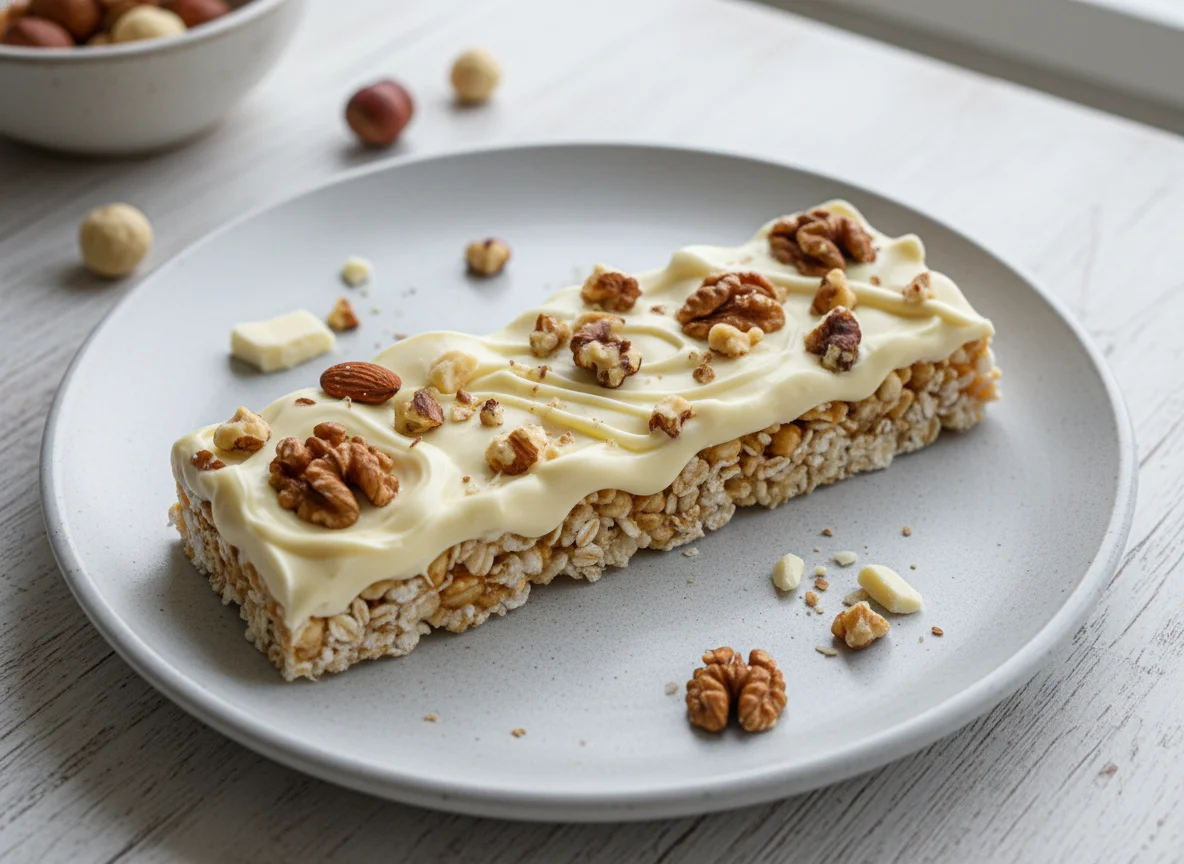 Батончик с белым шоколадом и орехами photo