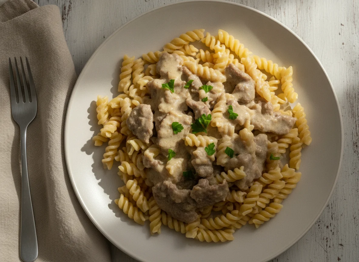Бефстроганов с макаронами photo