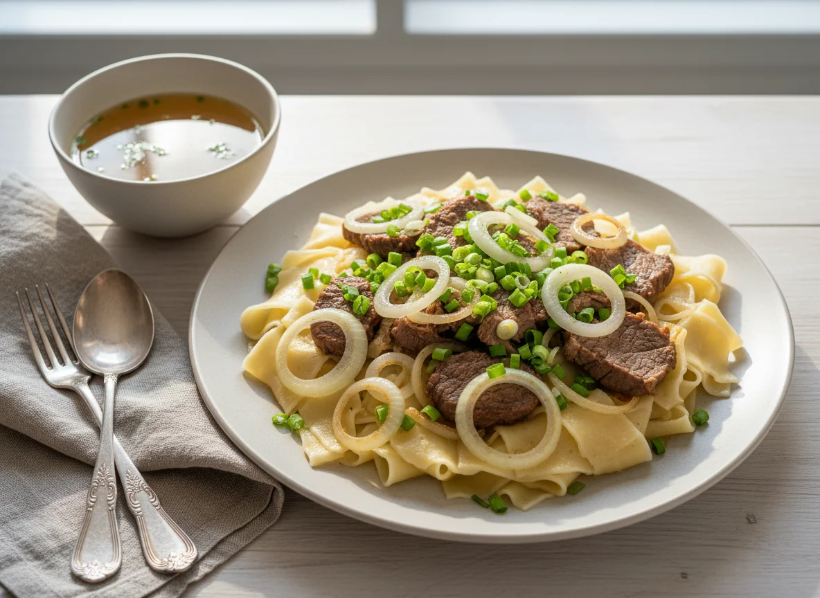 Бешбармак с мясом и луком photo