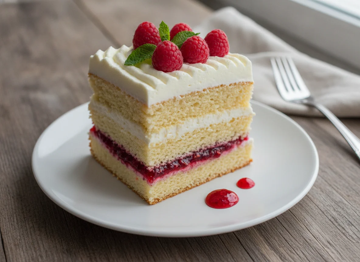 Бисквитный торт с кремом и джемом photo