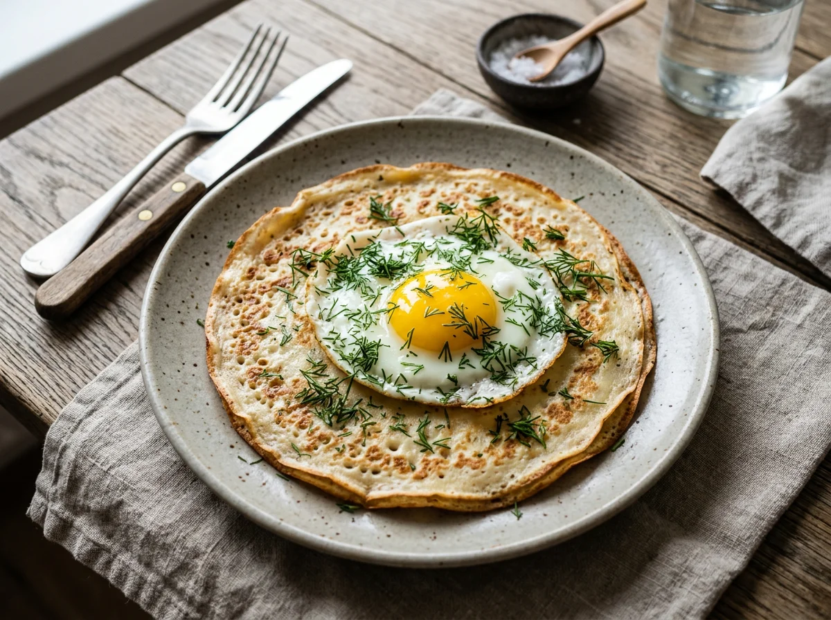 Блин с яйцом и зеленью photo