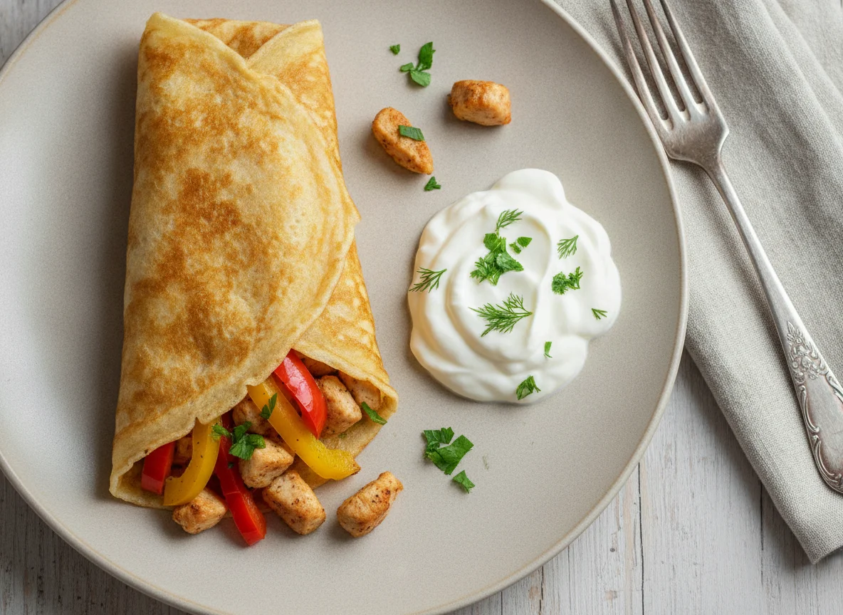 Блин с курицей и овощами photo