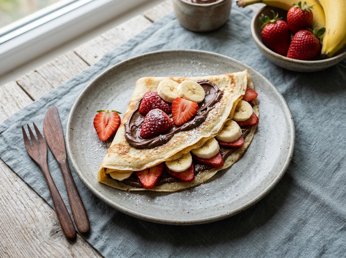 Блин с шоколадной пастой, клубникой и бананом photo