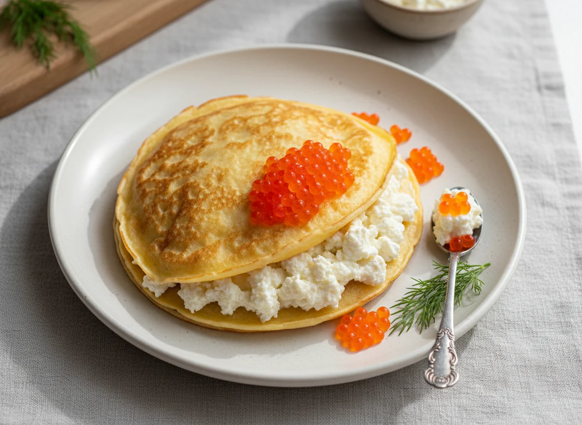 Блин с творогом и икрой photo