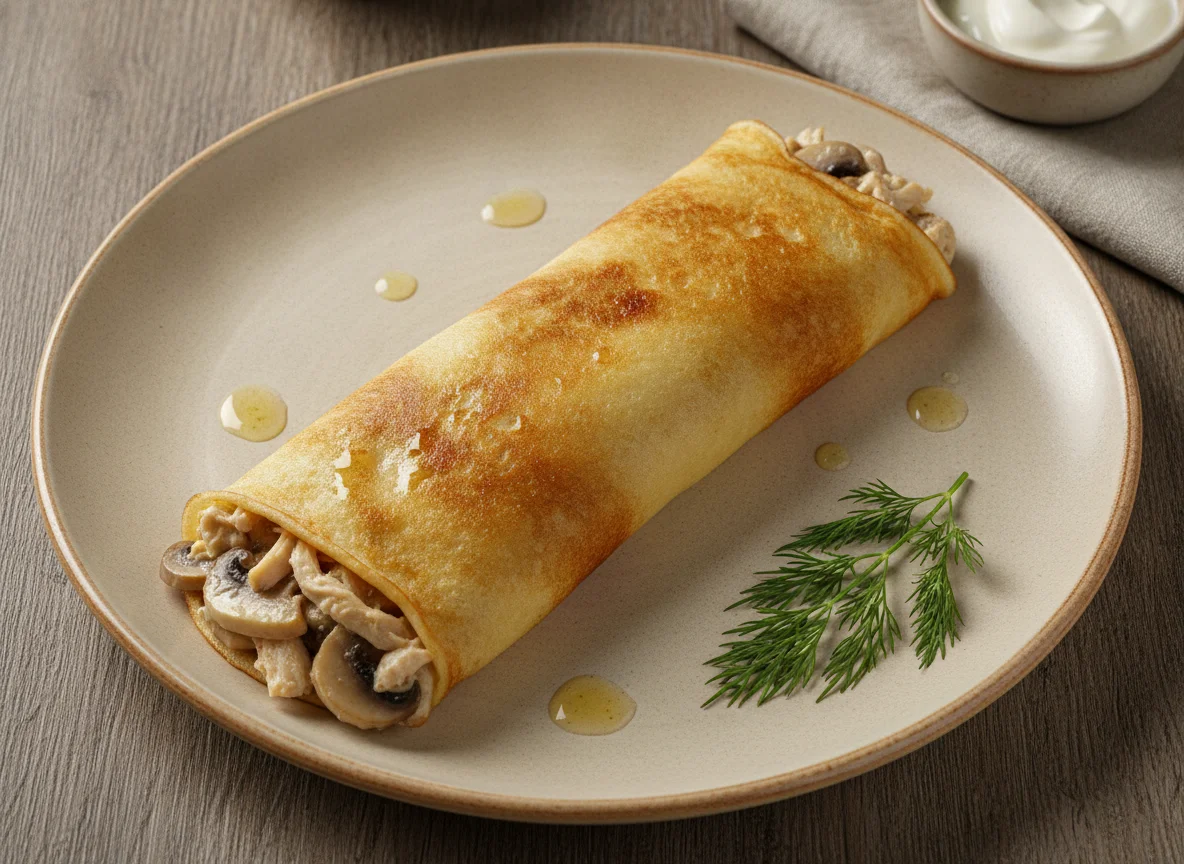 Блинчик с курицей и грибами photo