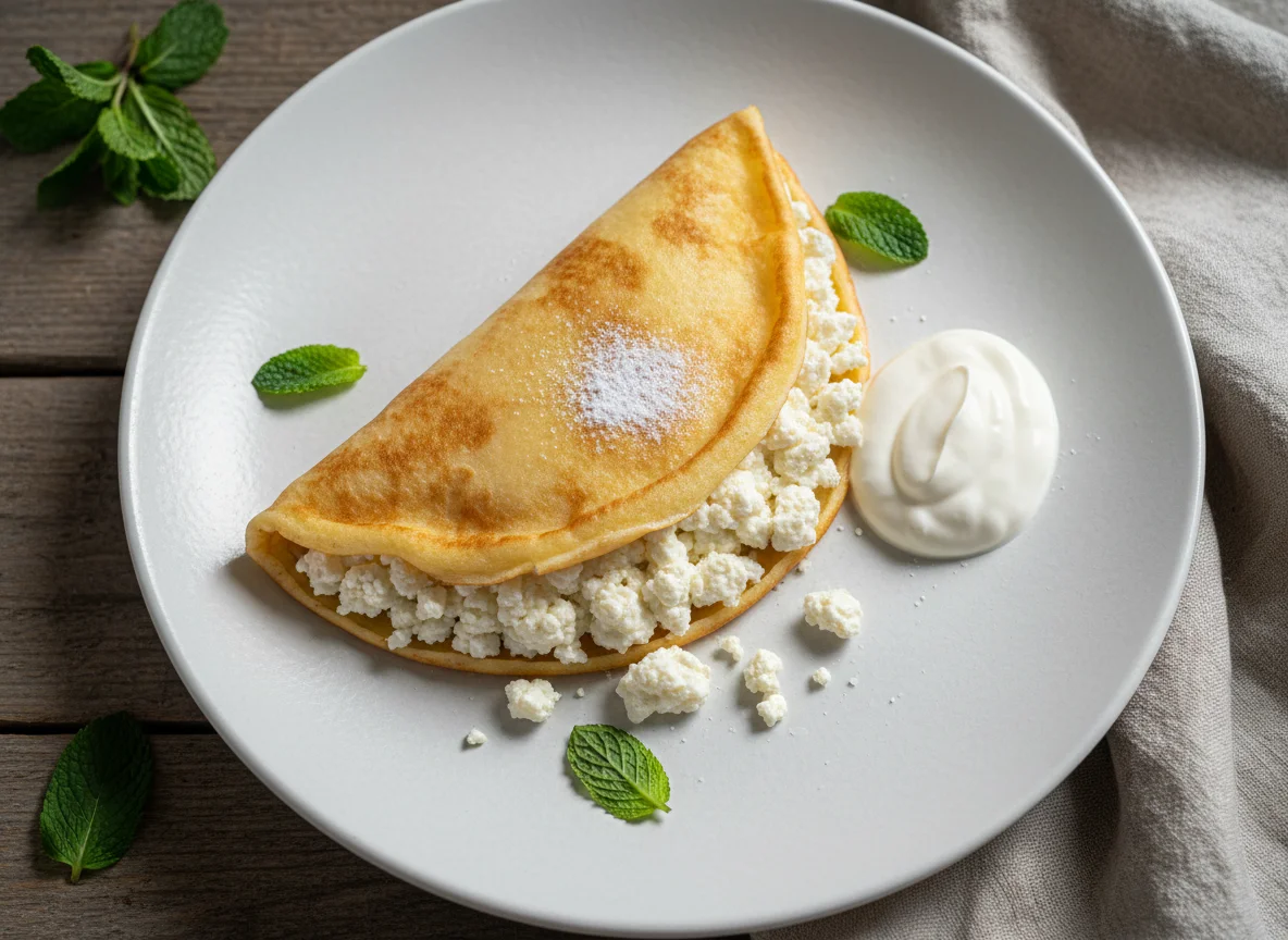 Блинчик с начинкой и сметаной photo