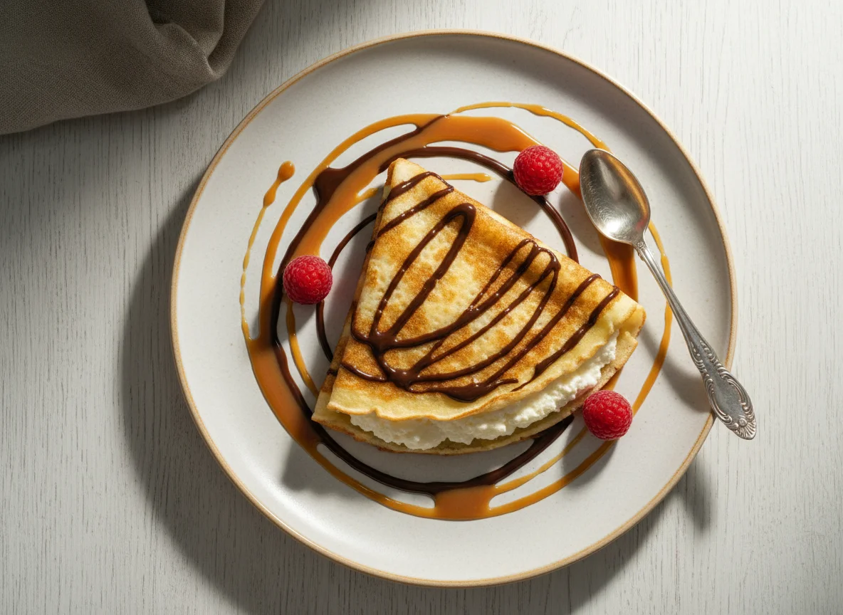 Блинчик с начинкой и соусом photo