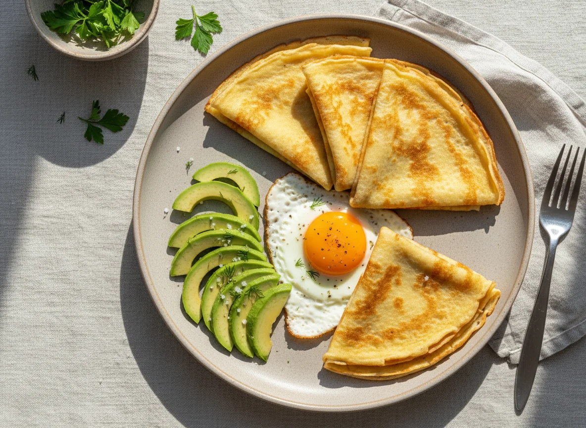 Блинчики с яйцом и авокадо photo