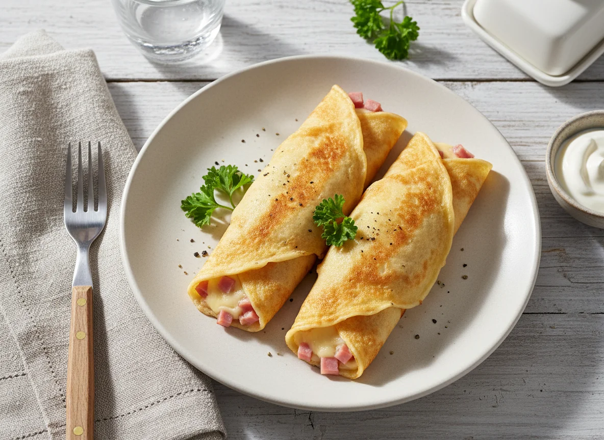 Блинчики с ветчиной и сыром photo