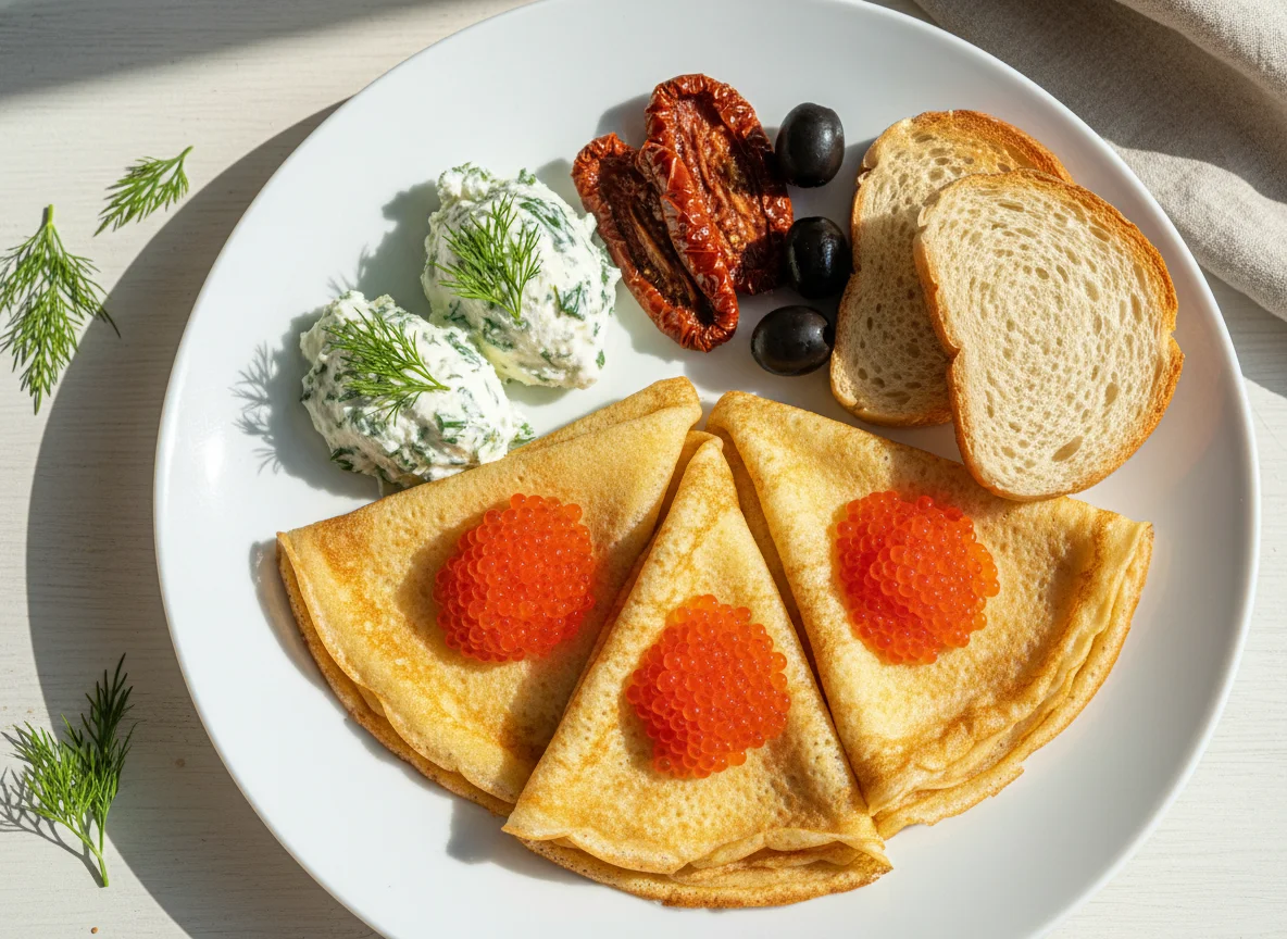 Блины с икрой и закусками photo