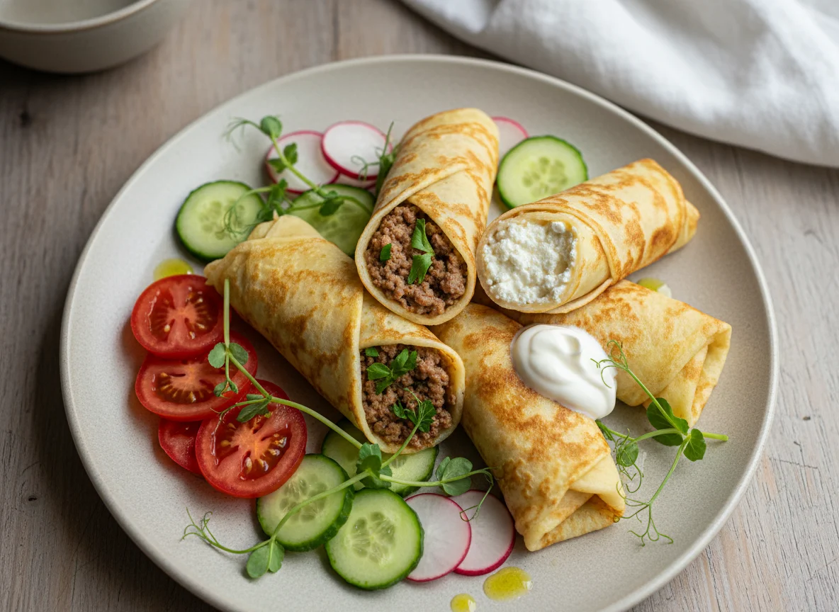 Блины с начинкой и овощами photo