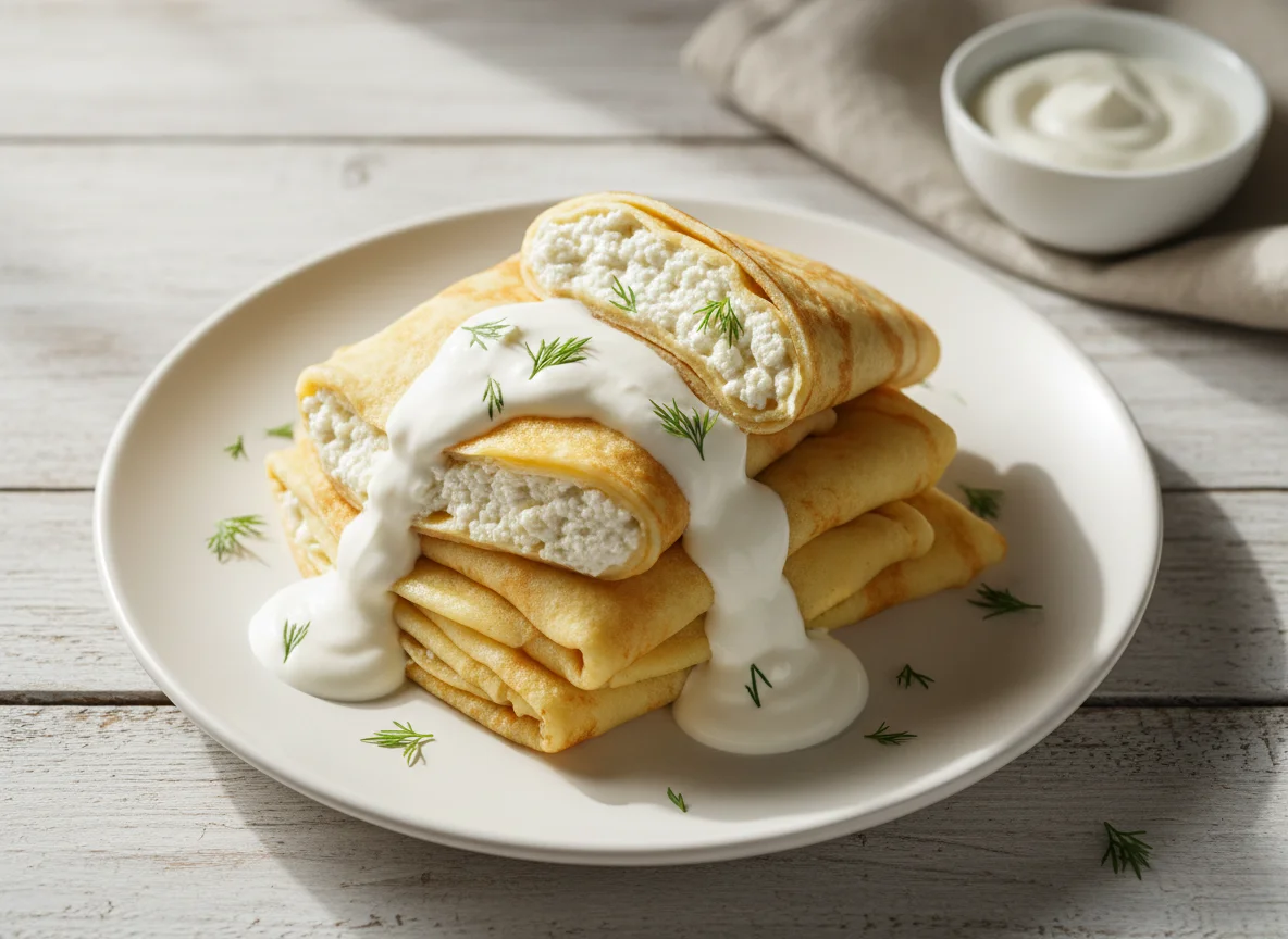 Блины с начинкой и соусом photo