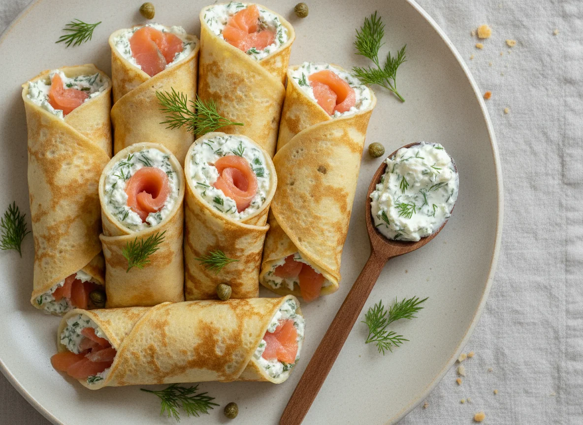 Блины с семгой и творожным сыром photo