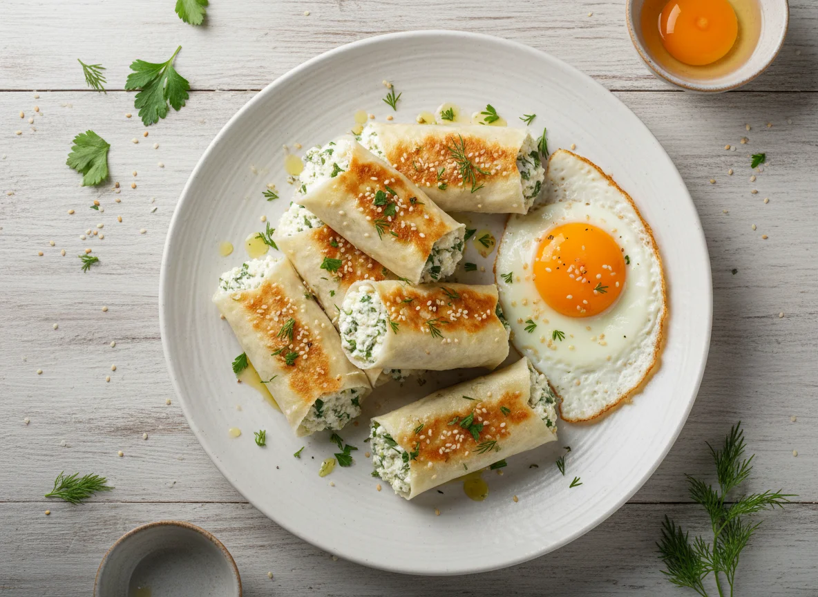 Блюдо из рисовой бумаги с творогом и сыром photo