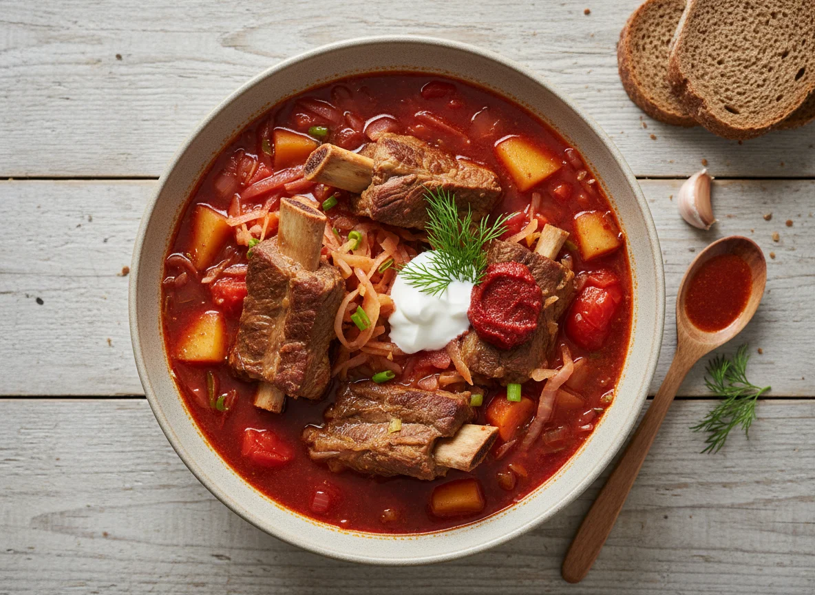 Борщ с говяжьими ребрышками photo