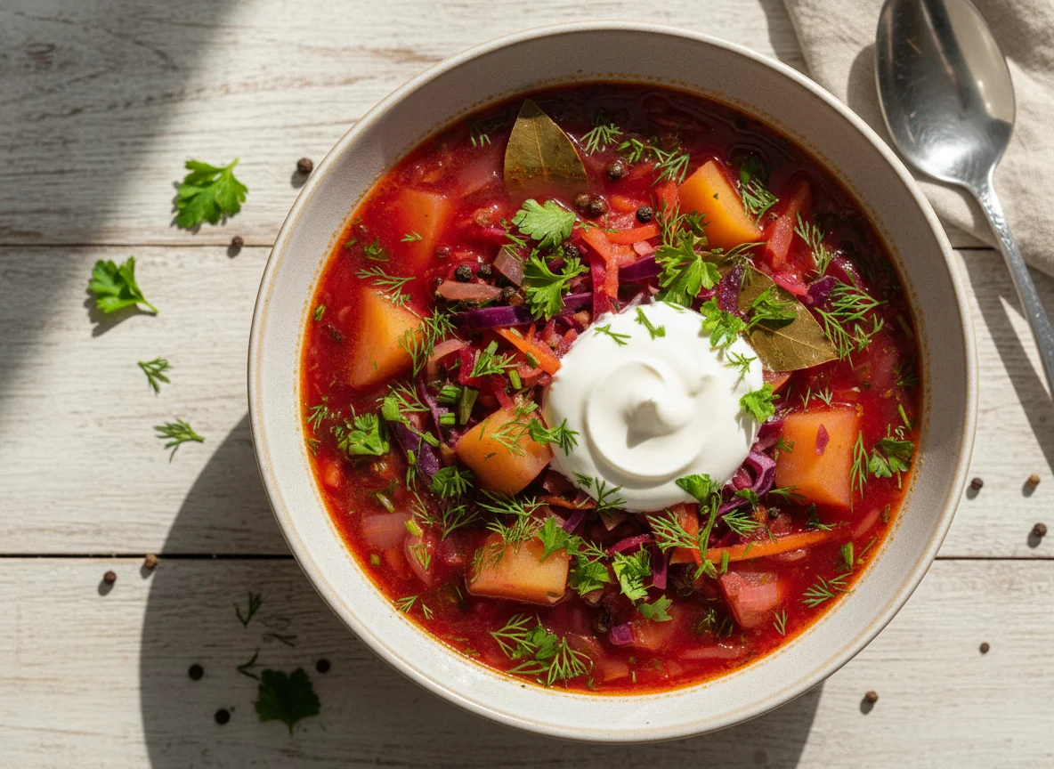 Борщ с картофелем и сметаной photo