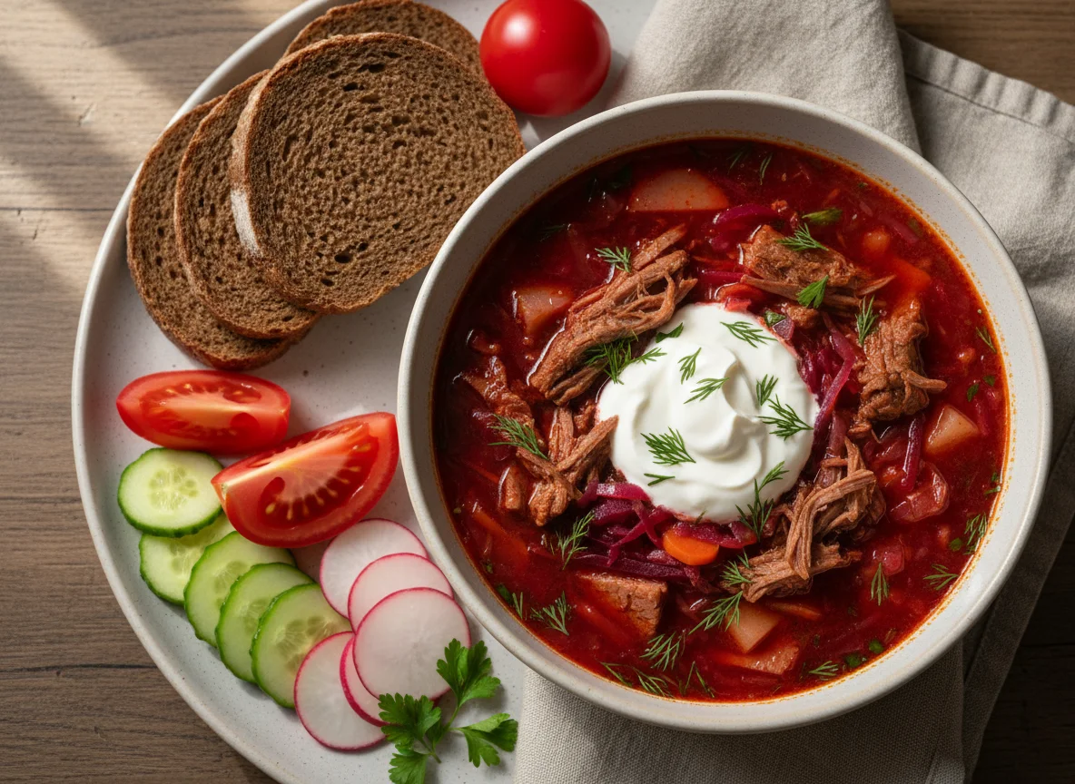 Борщ с мясом и овощами photo