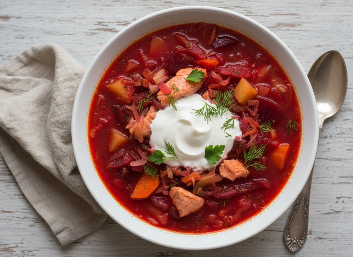 Борщ с рыбой и сметаной photo