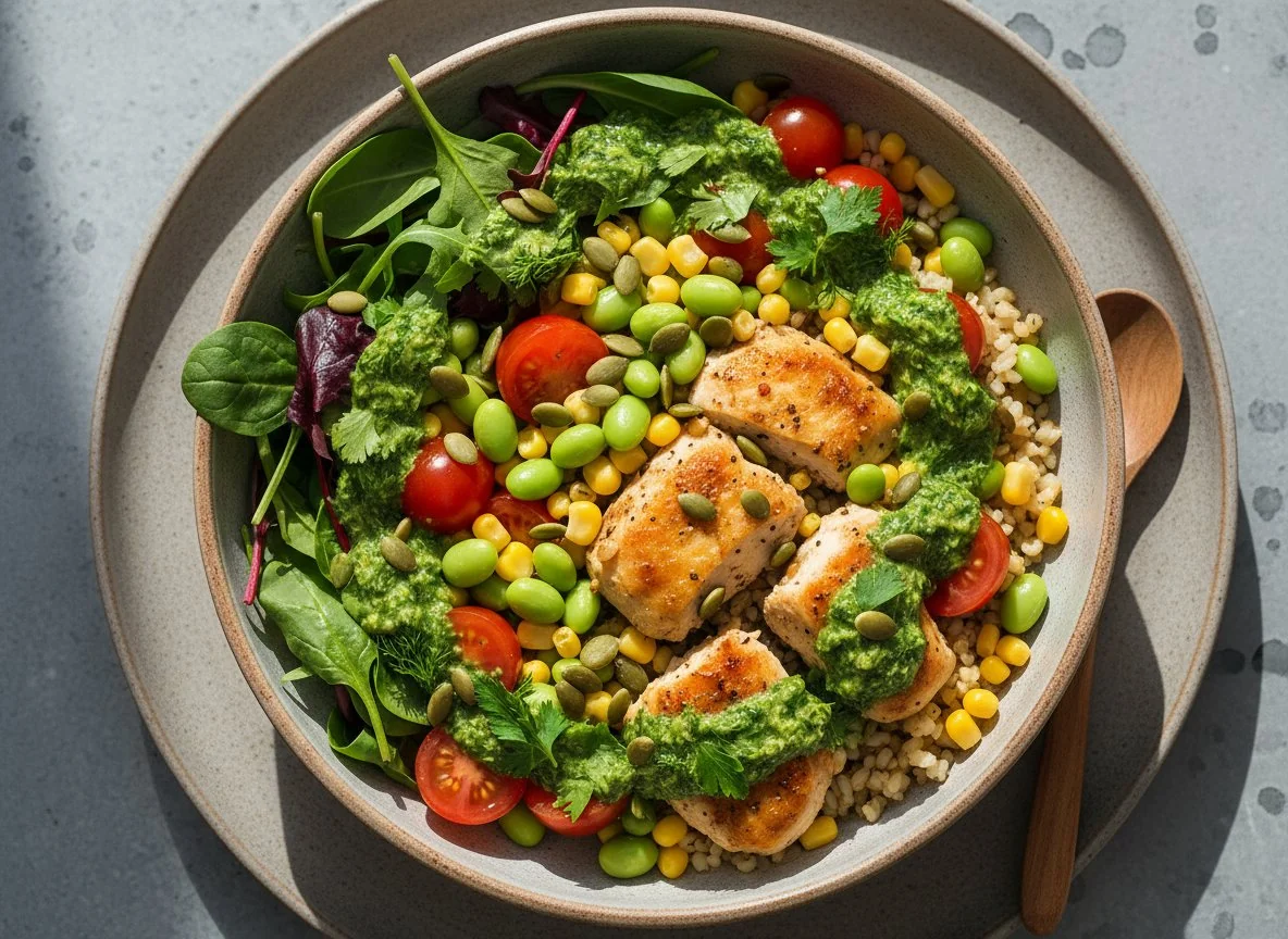 Боул с булгуром и запеченной курицей photo