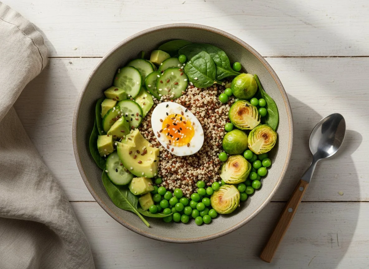 Боул с киноа, яйцом и овощами photo