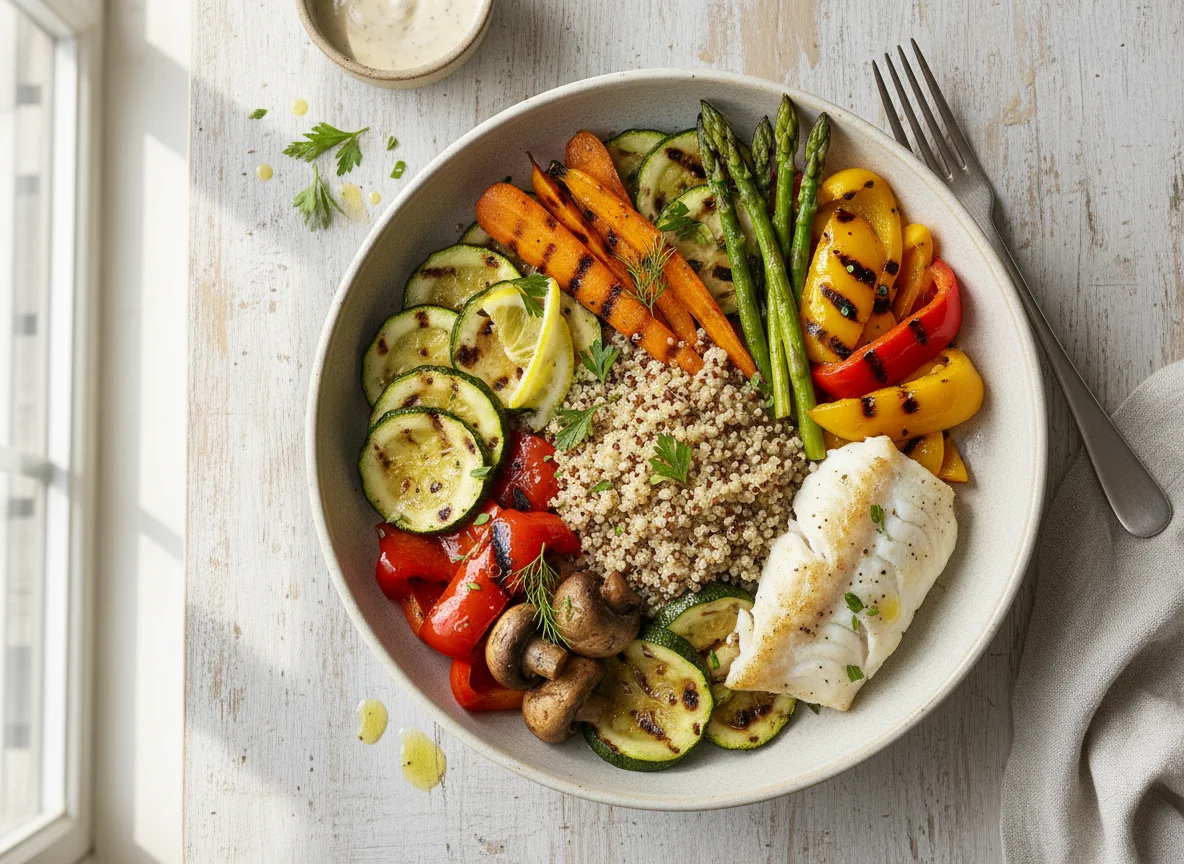 Боул с киноа и овощами гриль photo