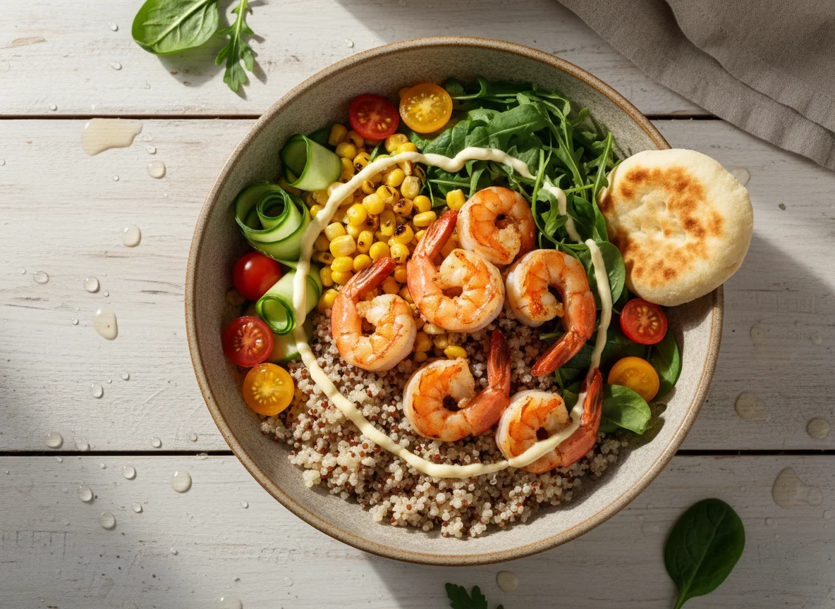 Боул с креветками и киноа photo
