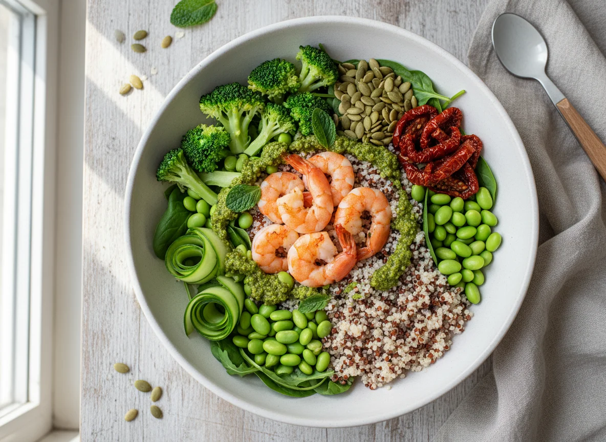 Боул с креветками и овощами photo