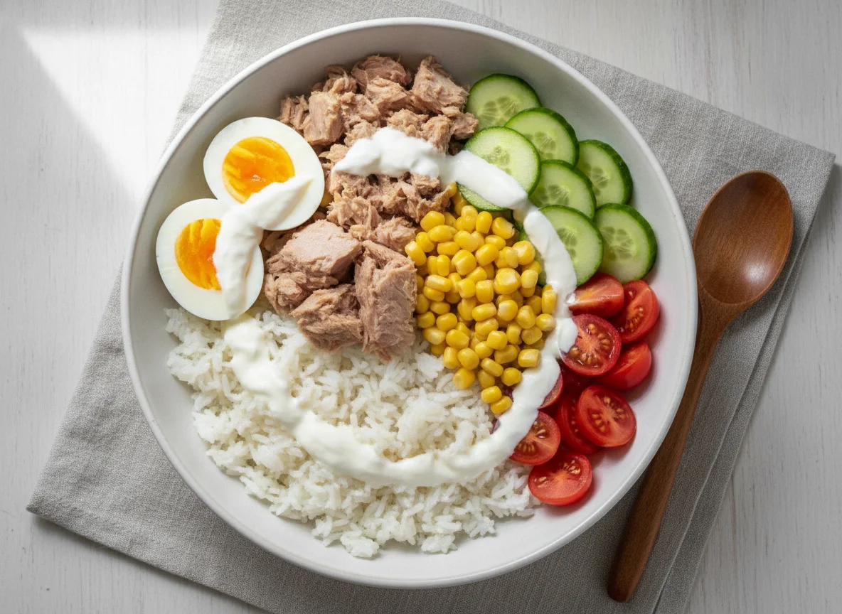 Боул с тунцом, яйцом и овощами photo