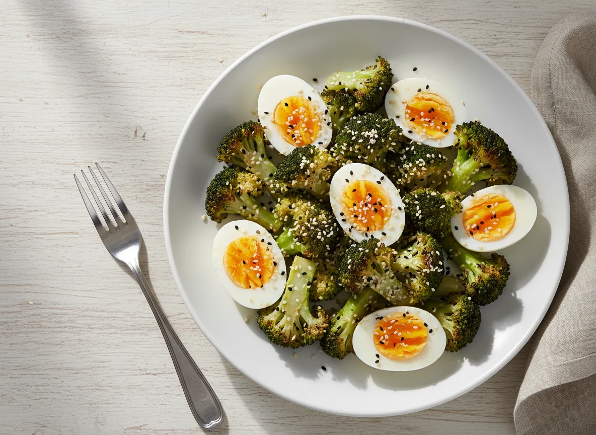 Брокколи с яйцами и кунжутом photo