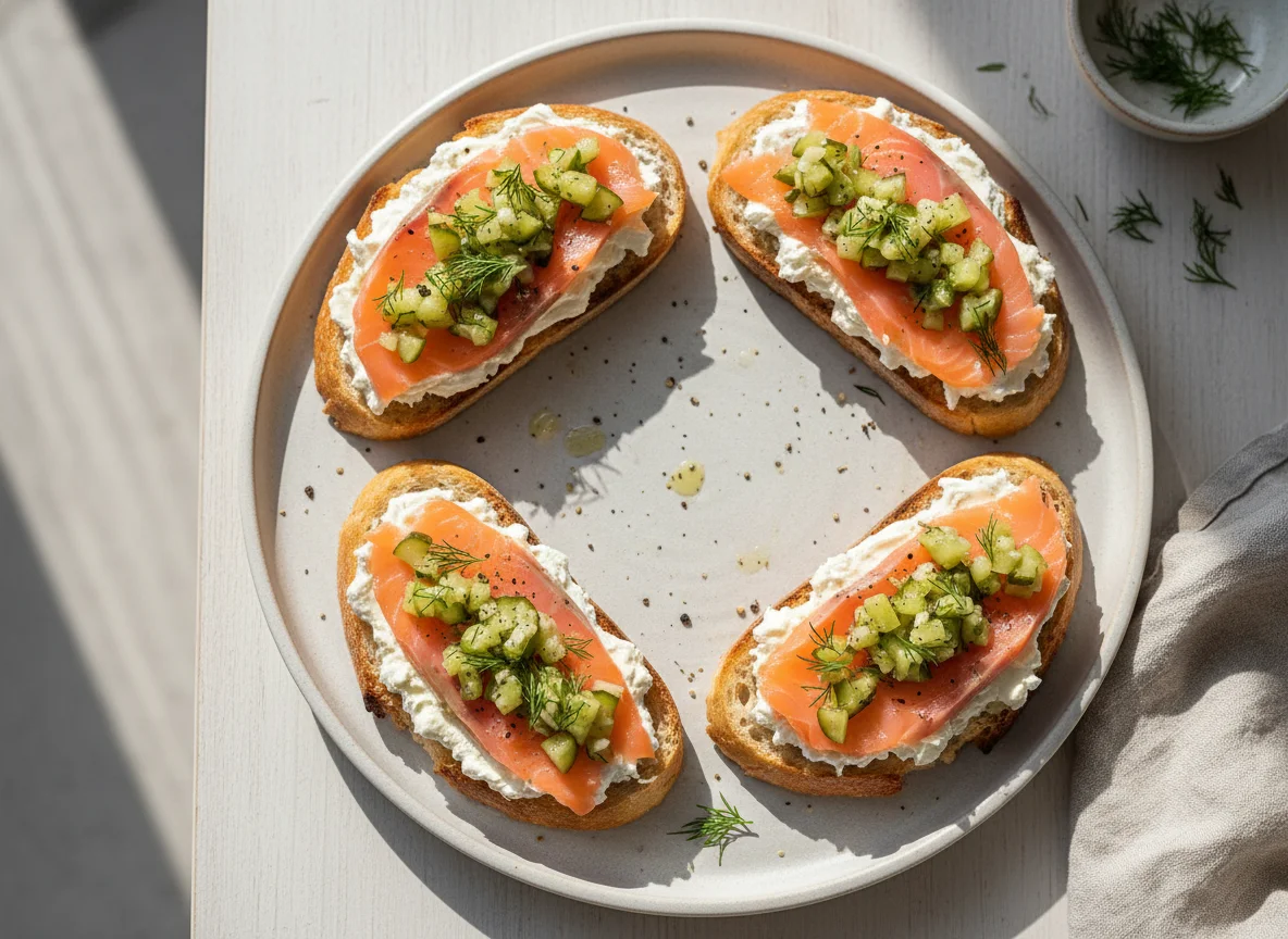 Брускетта с лососем и сливочным сыром photo