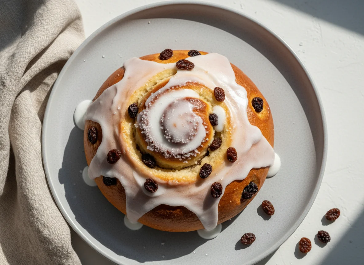 Булочка с изюмом и глазурью photo