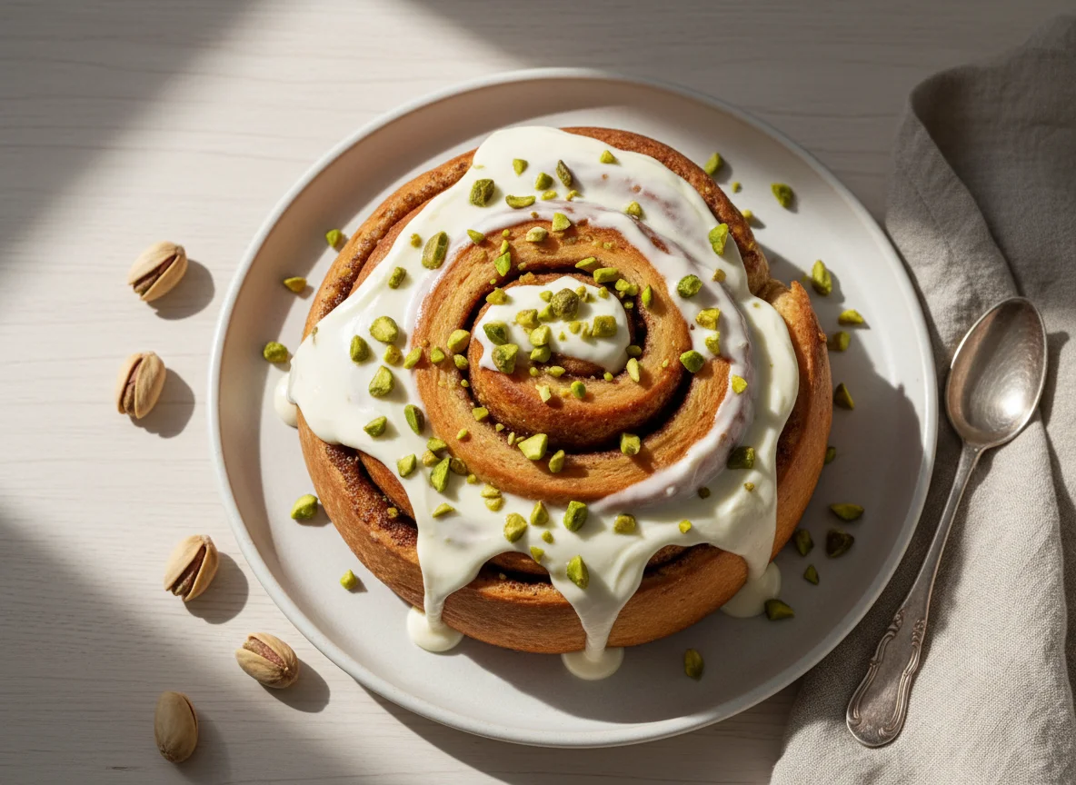 Булочка с корицей и фисташками photo