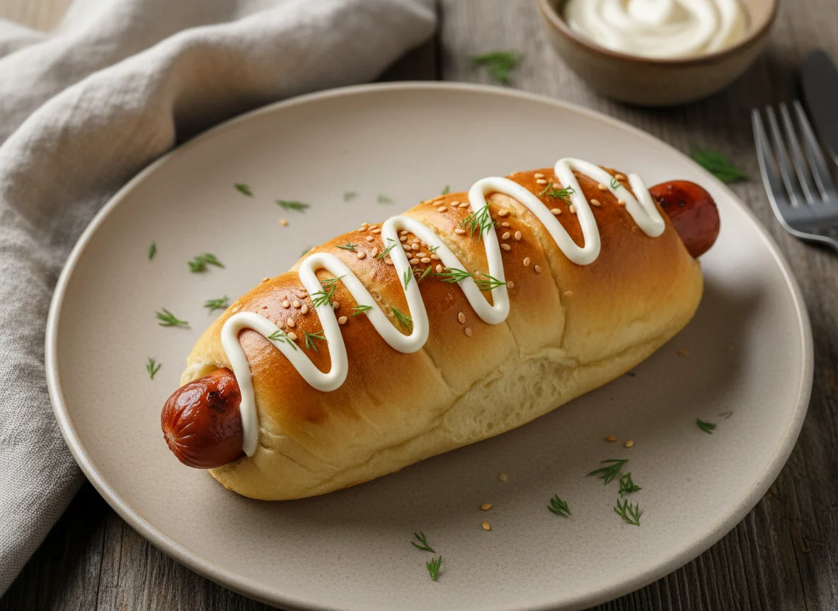 Булочка с сосиской photo