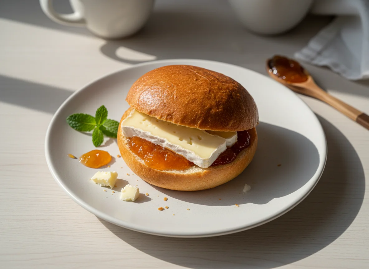 Булочка с сыром бри и джемом photo