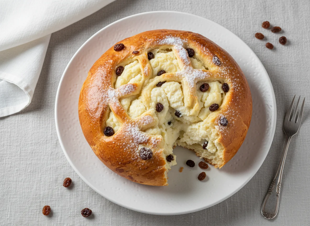 Булочка с творогом и изюмом photo