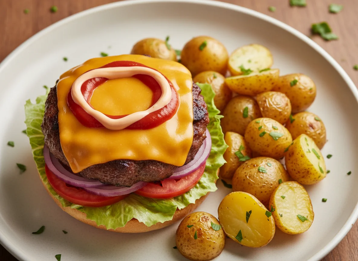 Бургер без булочки с молодым картофелем photo