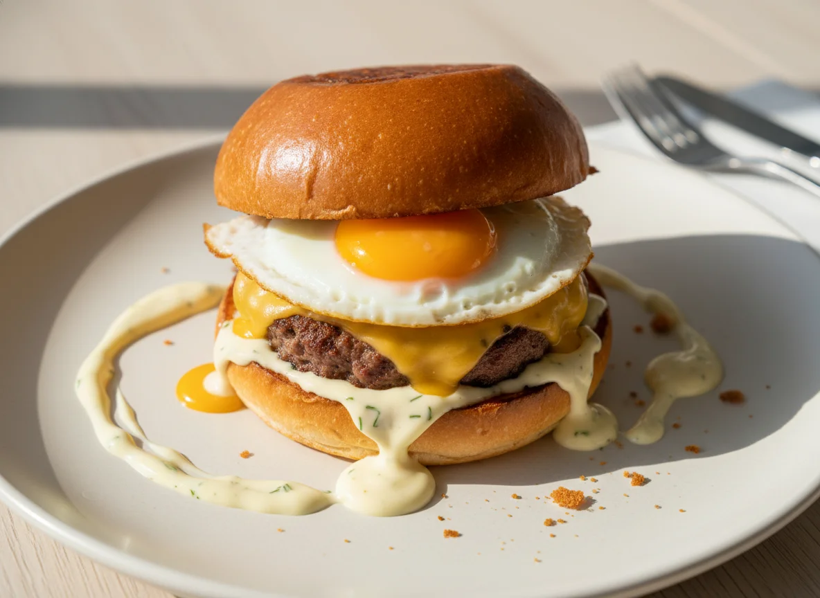 Бургер с яйцом и сыром photo